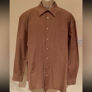 PAL ZILERI Mens Dressy Shirt Tan Rose Rust Button Down Long Sleeve Size 46 18.5